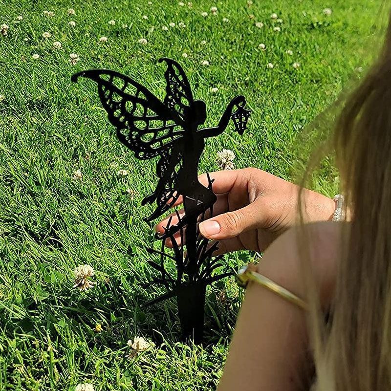 Fairy Garden Elf Metal Tiki Lamp Fairy Silhouette Patio Sign For Garden Decor Outdoor Fall Decor Fence Top