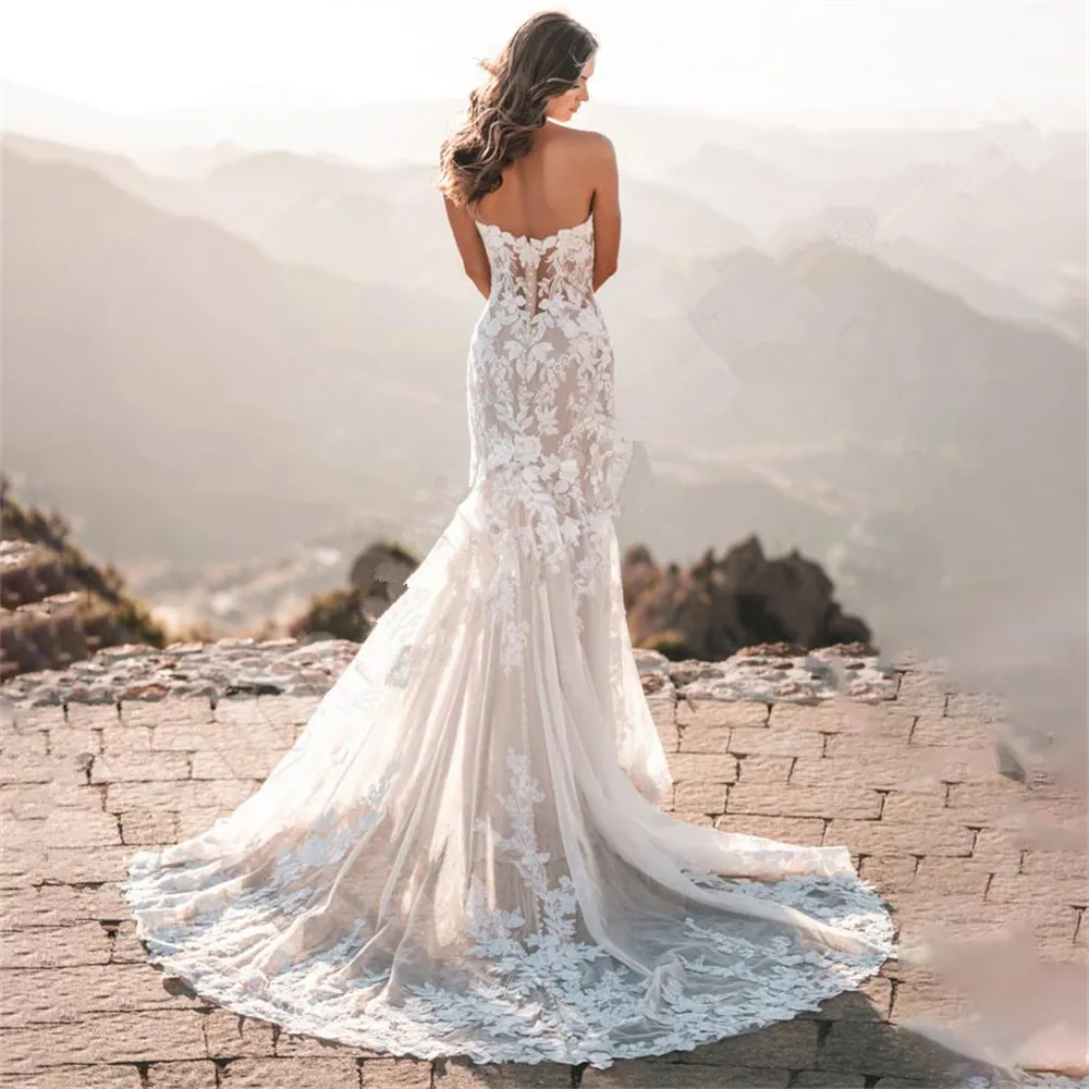 Boho Beach Bridal Gowns Mermaid Wedding Dress Lace Appliques Sexy V-neck Bride Dresses Vestidos De Novia Custom Dress