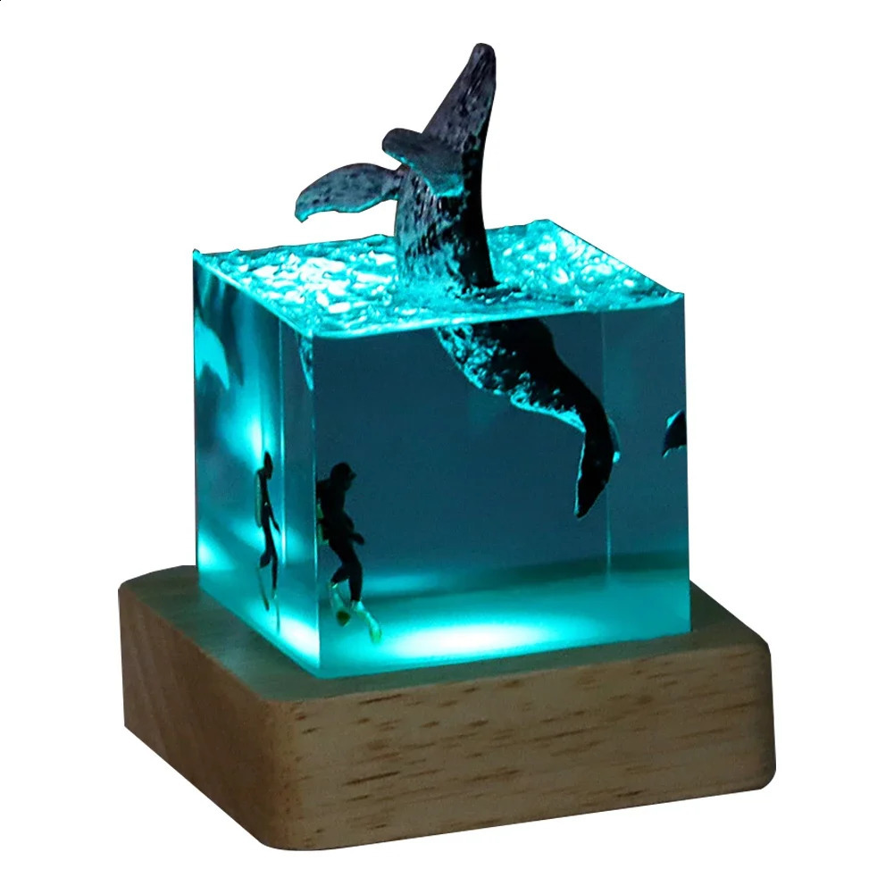 Ocean Whale Cube Decoration with Light Whale Submariner Night Light Cube Whale Killer Whale Megalodon Desktop Bookshelf 240731