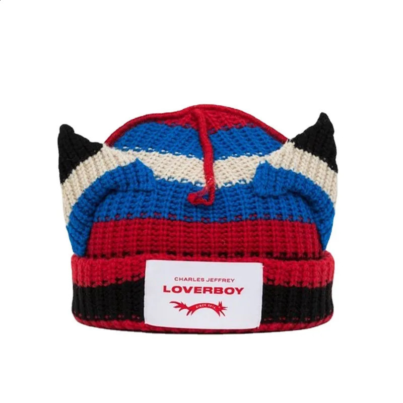 Loverboy Beanie Winter Skullies Cute Women Cat Ear Hat Crochet Knitted Hat Costume Beanie Prop Party Women Gift Hip-hop Cap240723