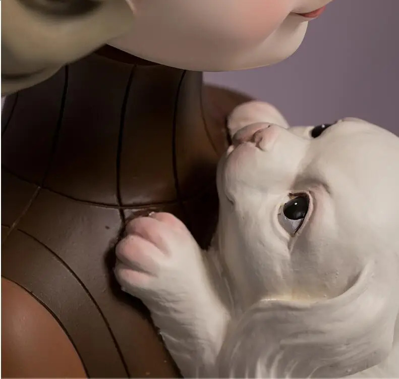 Simple and cute girl hugs dog and cat resin statue home accessories decoration craft coffee table sculpture birthday gift art 240731