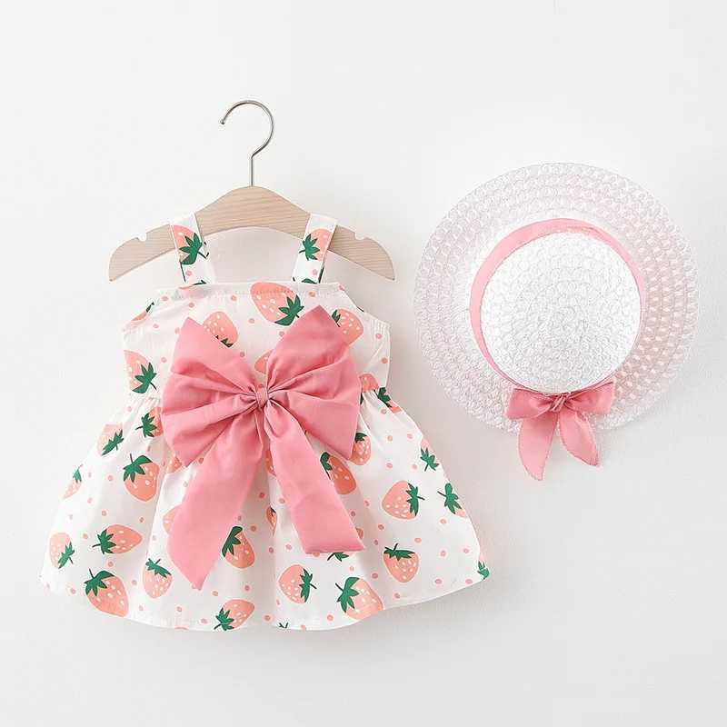 Summer new red strawberry bow childrens sleeveless clothing free hats for beach parties X2502201