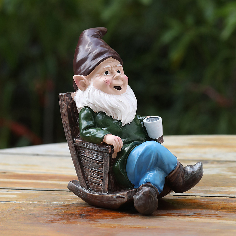 Garden Elf Dwarf Resin Decoration Ornament Rocking Chair Gnome Drinking Coffee Resin Patio Ornament Decoration