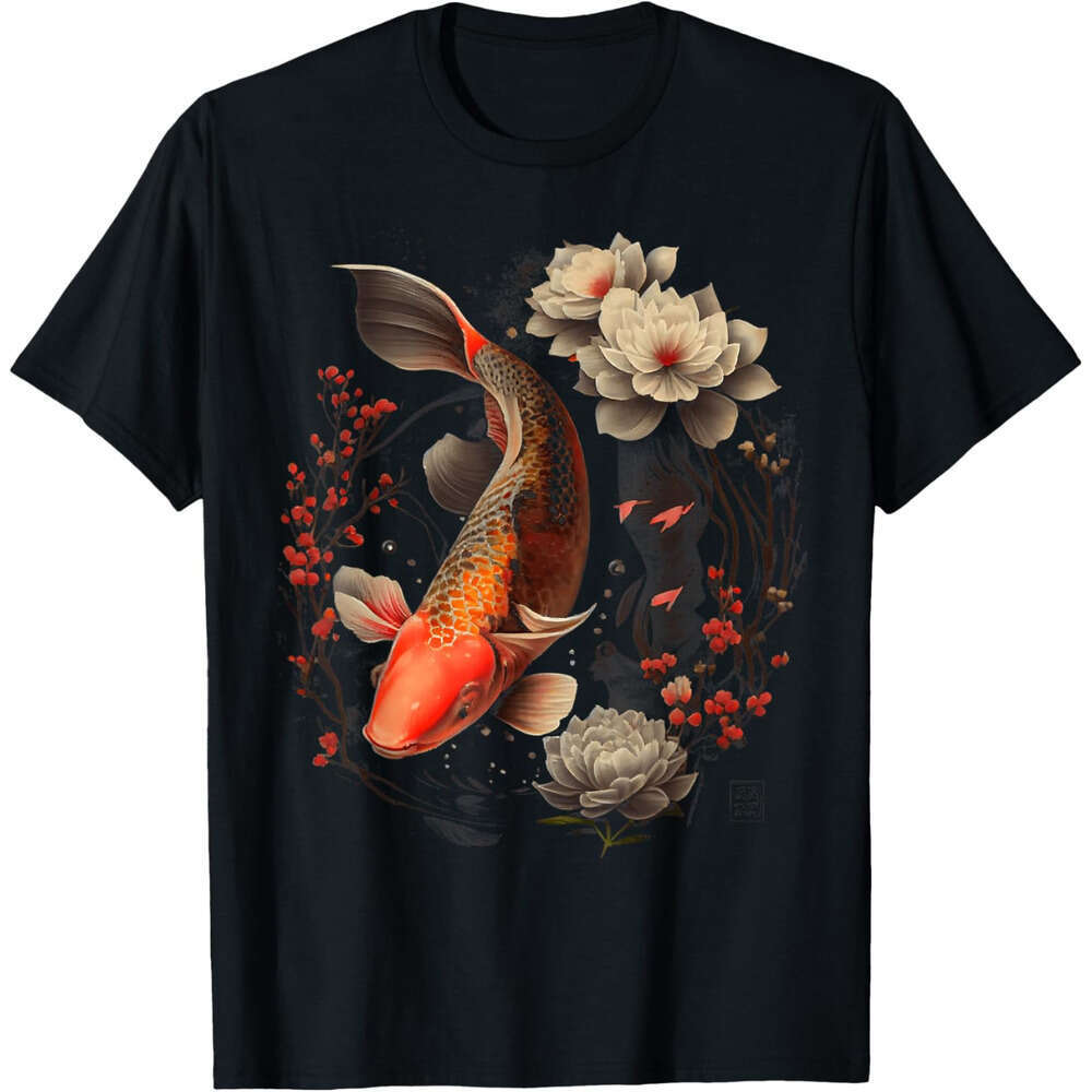 T shirt Mens Japanese Koi Carp Nishikigoi Fish Graphic Cherry Blossom T-Shirt shirts tshirt graphic tee Casual tops summer clothes Short sleeve Free s