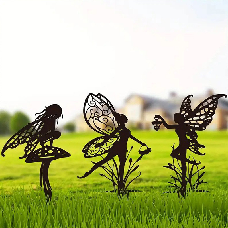 Fairy Garden Elf Metal Tiki Lamp Fairy Silhouette Patio Sign For Garden Decor Outdoor Fall Decor Fence Top