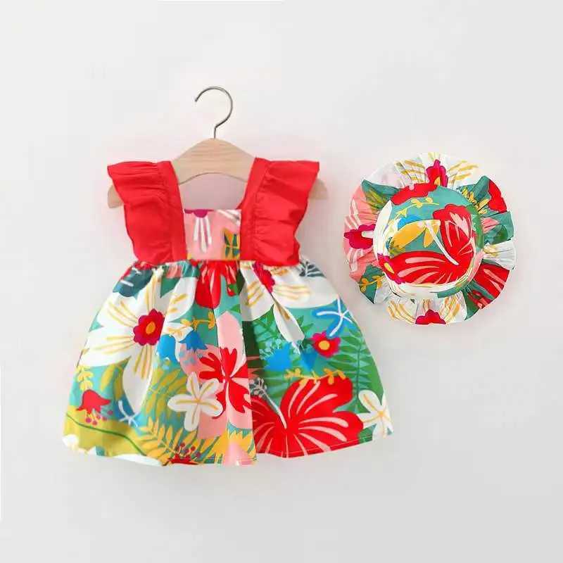 2-Piece Set Of New Girls Printed Casual Ruffle Edge Summer Childrens Dress And Hat Suitable For 0-3 Years Old X250220