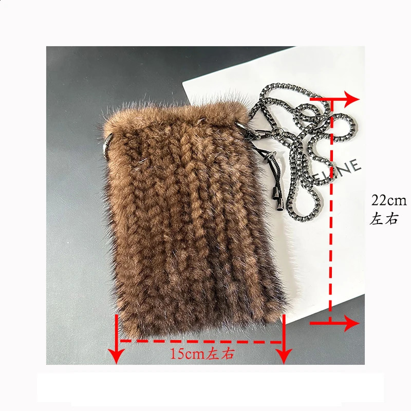 100% Real Mink Fur Bag Crossbody Bags For Women Autumn Winter Plush Purses And Handbags Female Phone Shoulder Bag Girls Wallet 240801