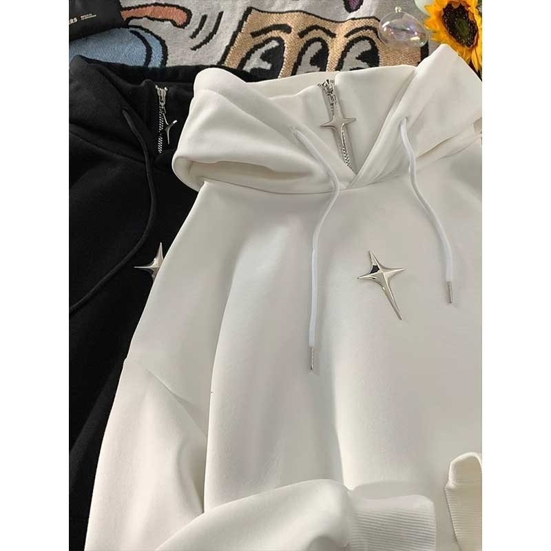 Half high neck hooded sweatshirt for men, 2024 spring new American fashion brand zipper, niche design jacket