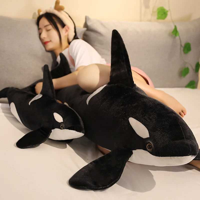 50cm-130cm Lifelike Orcinus Orca Black Whale Plush Toys Big Fish Cloth Doll Shark Stuffed Sea Animals Children Birthday Gift Y240801