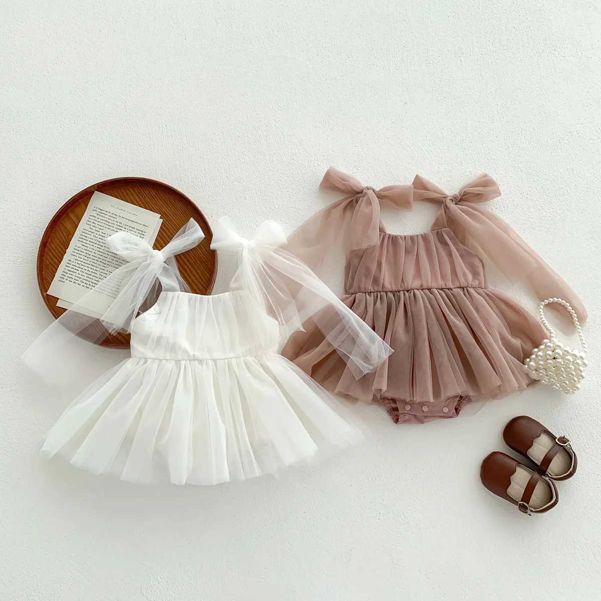 Summer Baby Romper Set Lace Polka Dots Toddler Princess Dress Infant Girls Bodysuit Baby 0-24 M X250220