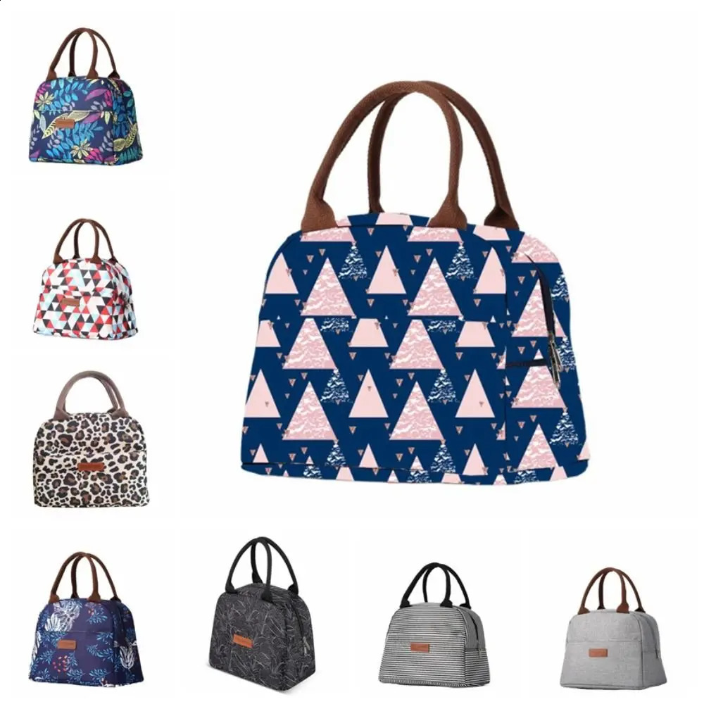 Outdoor Storage Flower Color Picnic Bags Handbag Thermal Insulated Pattern Insulated Lunch Bag Portable Oxford Cloth Beach 240819