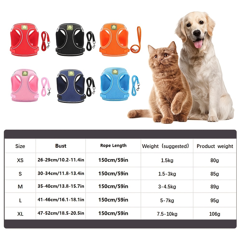 2026 New No Pull Dog Leash Set, Breathable Soft Mesh Puppy Vest Harness Reflective Adjustable Pet Harnesses Small Dogs And Cats - Outdoor Ea