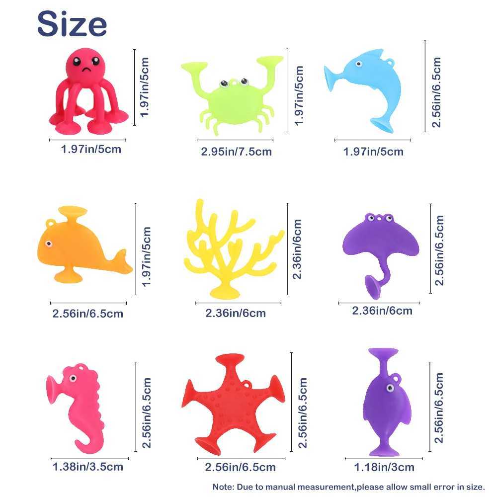 9pcs/set Marine Animals Suction Cup Toys Bath Toys for Kids Ocean Animals Shaped Sucker Window Travel Building Blocks Y240731