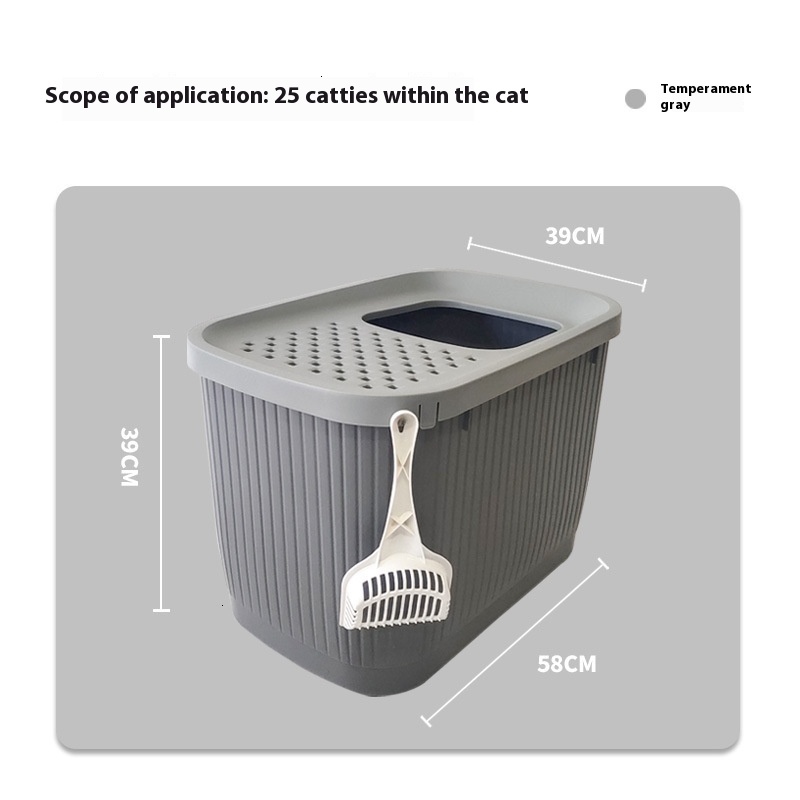 Pet litter box fully enclosed, top in, oversized cat toilet, splash proof with sand for cats