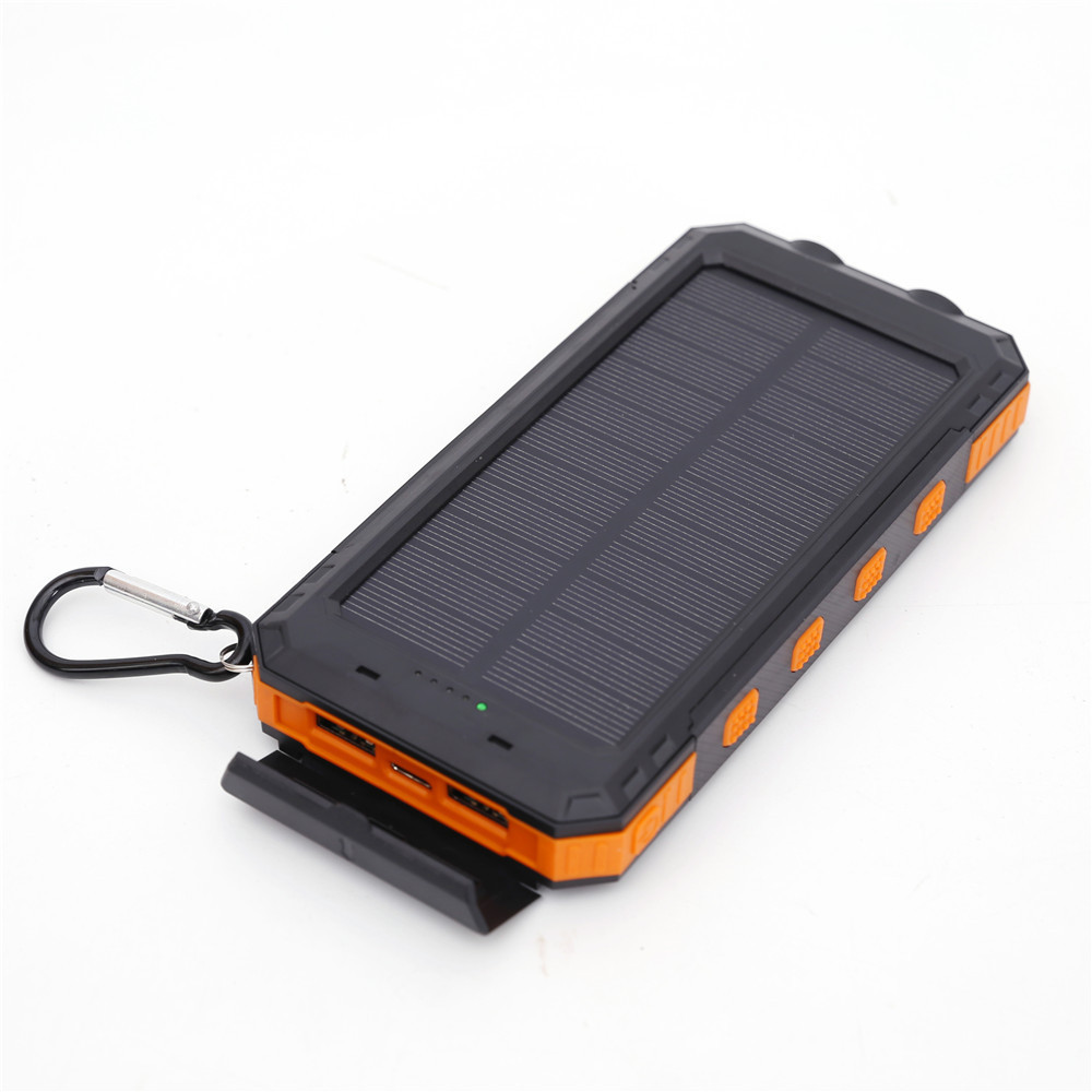 Power Banks 20000mAh solar battery pack outdoor portable charger Powerbank waterproof external battery dual USB charging with LED lights