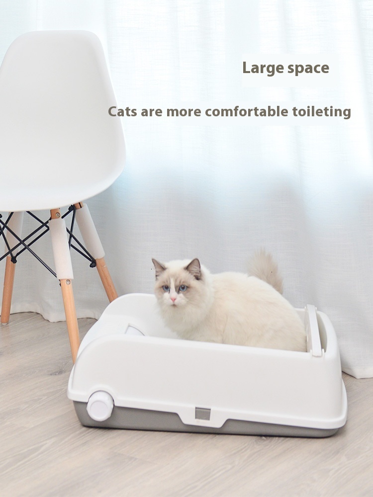 Extra large semi-automatic cat toilet, semi enclosed cat litter box, large cat litter box, anti splash cat supplies
