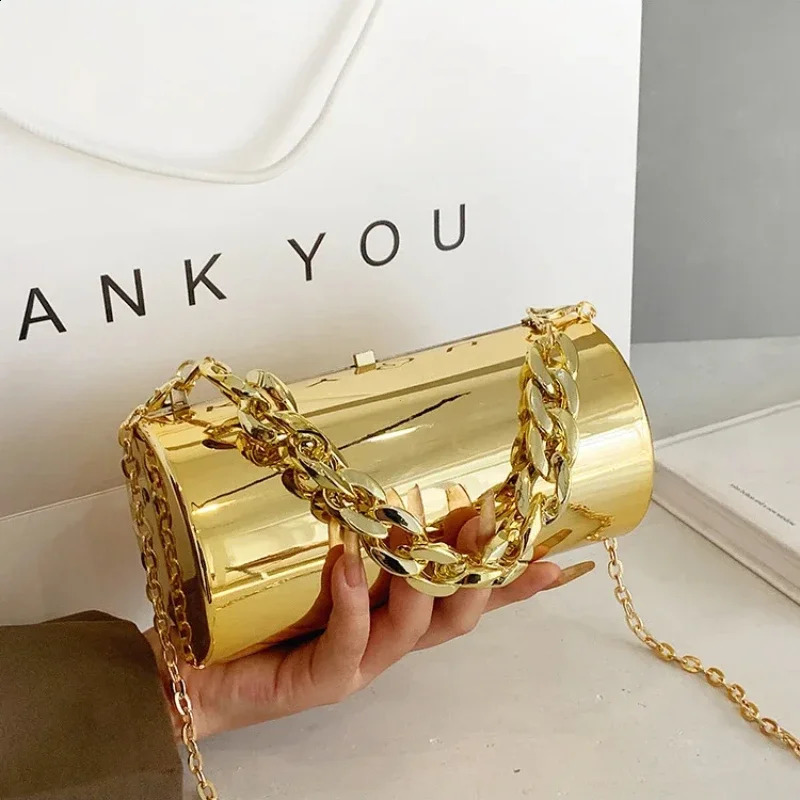 Womens Handbag Bags For Women Party Clutches Fashion Cylinder Mini Evening Purse Crossbody Shoulder Bag Gold Box Clutch 240731