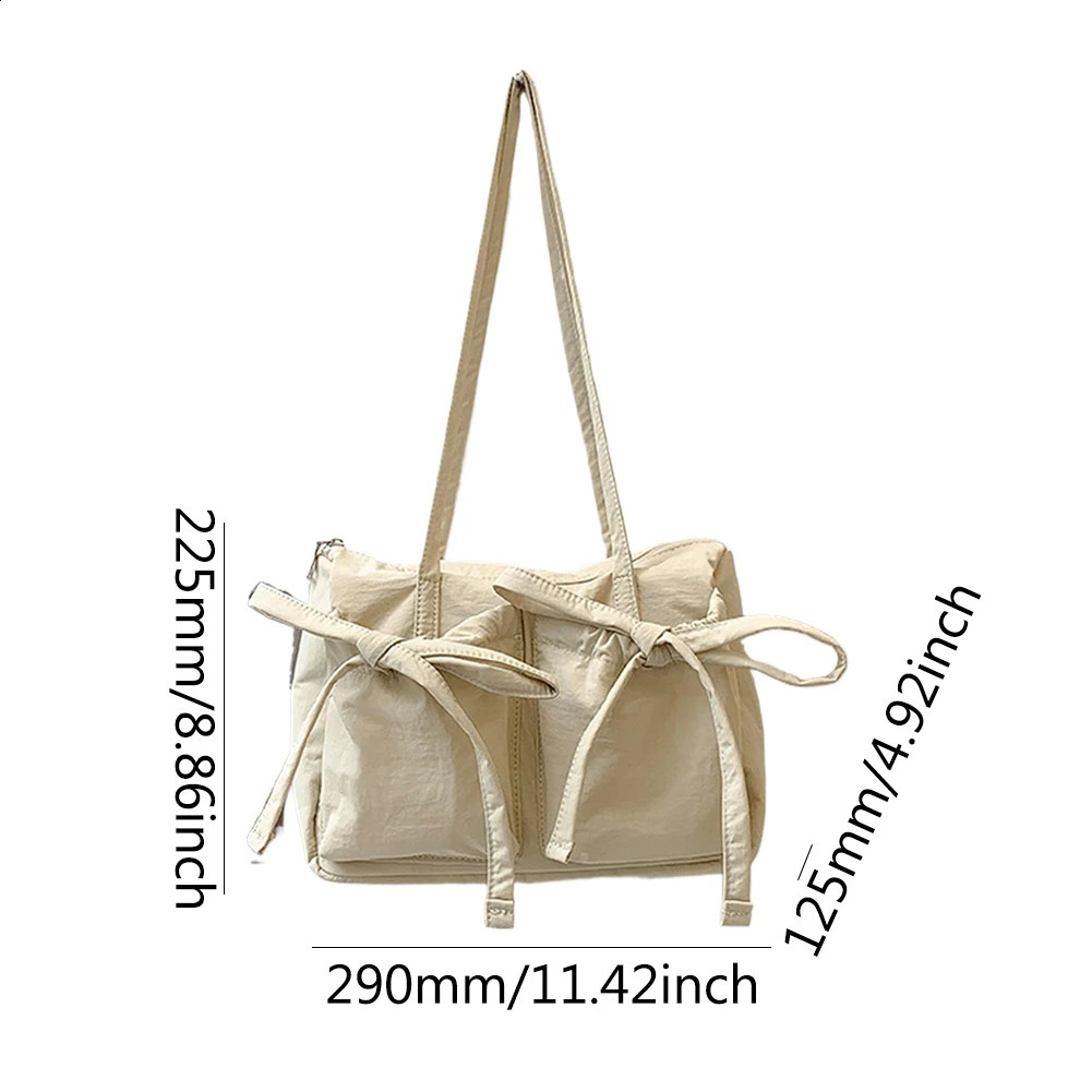 Fashion Shoulder Bag for Women Casual Tote Handbag with Bow Korean Top Handle Purse Nylon Underarm Bags Girls Female Clutch 240731