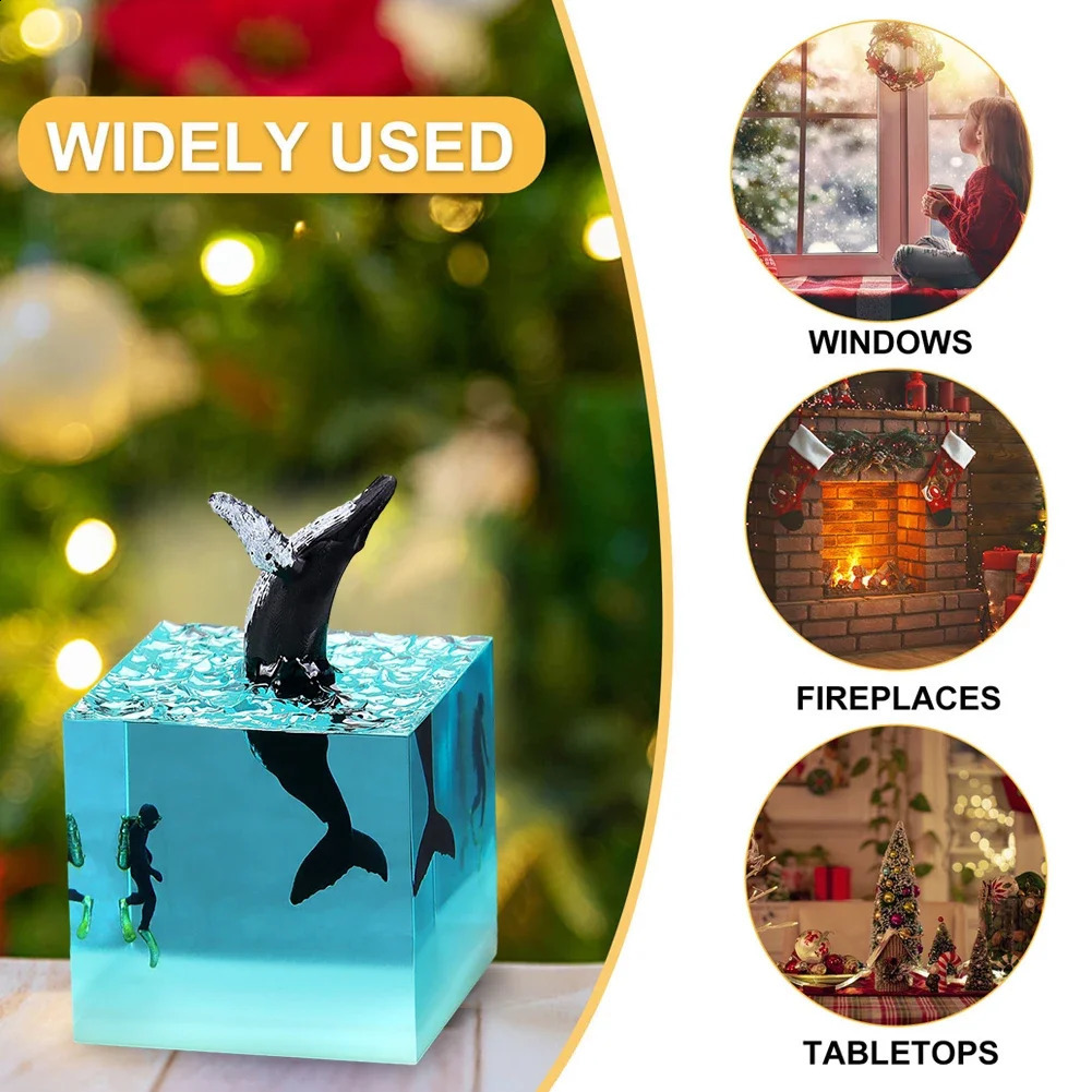 Ocean Whale Cube Decoration with Light Whale Submariner Night Light Cube Whale Killer Whale Megalodon Desktop Bookshelf 240731