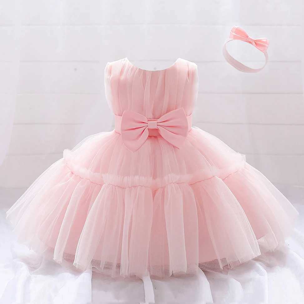 Babys first birthday girl shower dress elegant wedding party princess dress sheer childrens summer clothing X250203