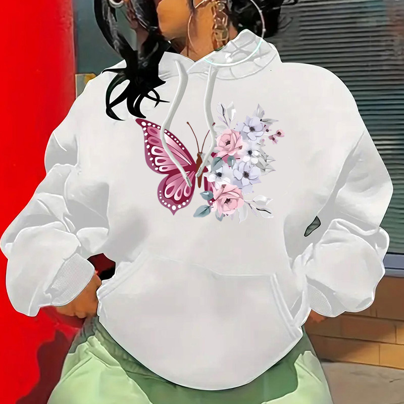 Autumn and Winter New Butterfly Letter Fashion Printed Back Collar with Velvet Hoodie Women's Clothing F8.1#30