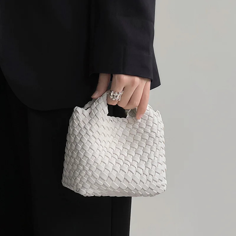 Fashion Solid Color Female Handbag Daily Versatile Detachable Strap Shoulder Crossbody Bag Mini PU Woven Tote Bag Zipper Purse 240801