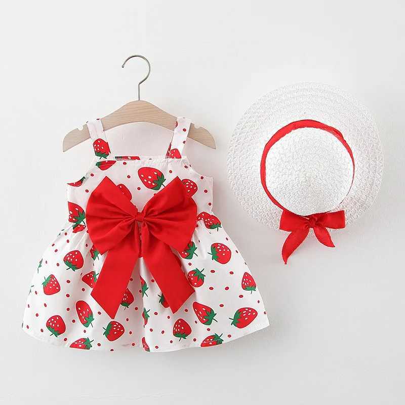 Summer new red strawberry bow childrens sleeveless clothing free hats for beach parties X2502201
