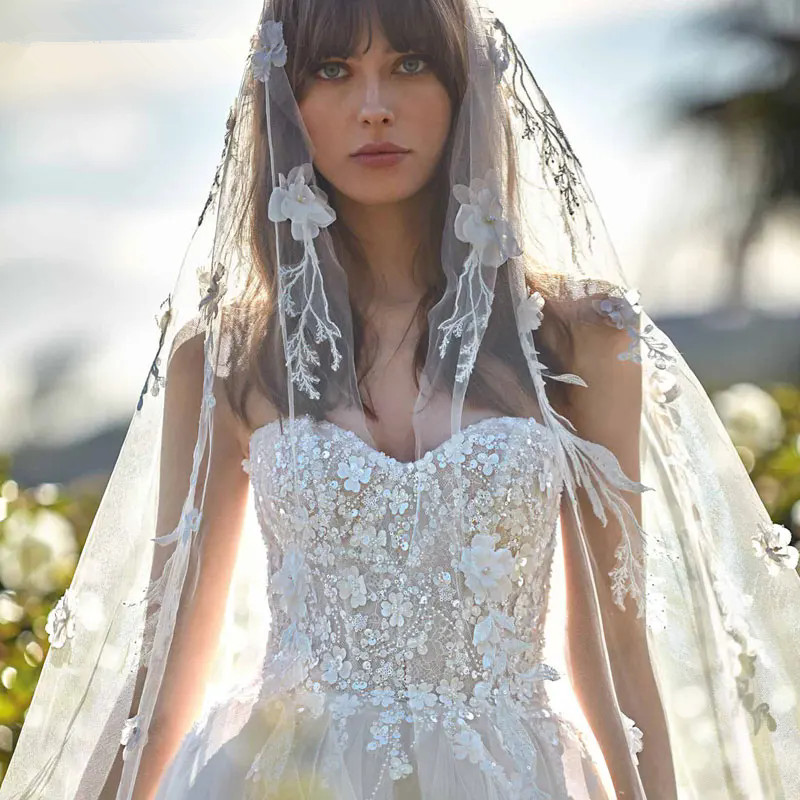 White Sweetheart A-line Tulle Wedding Dress 2024 For Women New Strapless Lace Appliques Bride Backless Gowns Vestido De Noiva