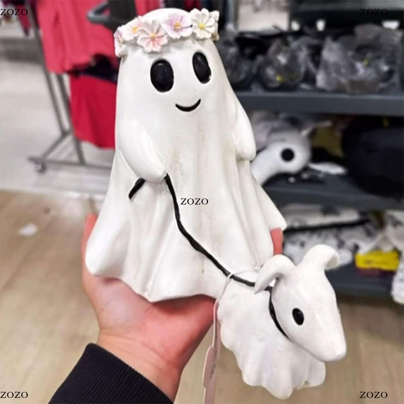 Halloween Ghost Walking Dog Statue Cute Spooky Ghost Dog Halloween Ornament Festival Gift Figurine Household Tabletop Decoration
