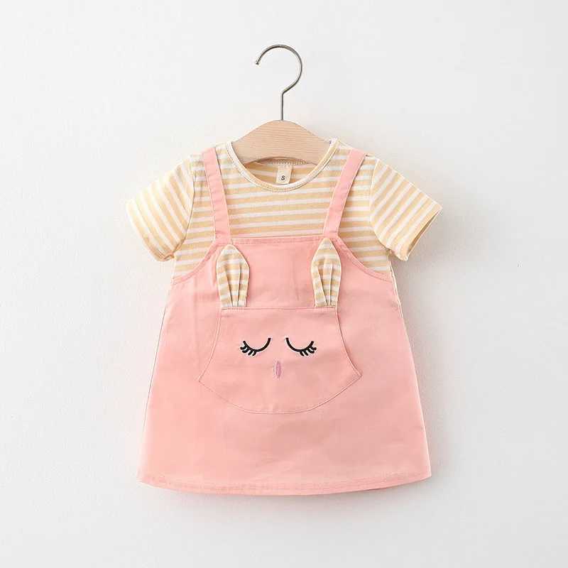 Summer baby cartoon cat dress striped short sleeved top hanging princess dress for girls aged 0-3 X2502201