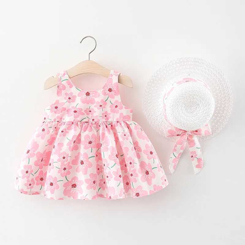 New summer girls dress sleeveless floral print large bow cotton dress set 2 pieces suitable for 0-3 years old X250220