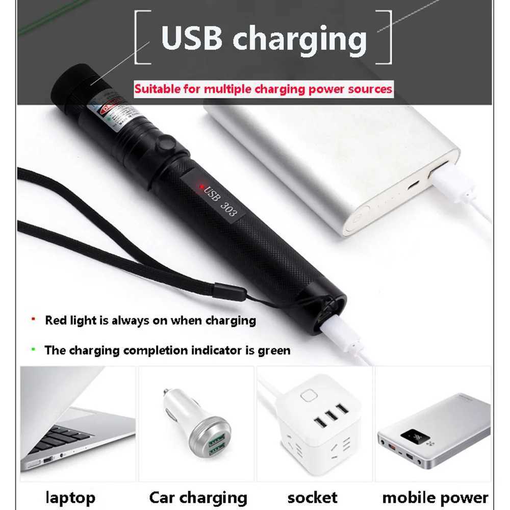 Laser Sight USB Charging 303 Laser Pointer 532nm 5mw High Power Laser Equipment Burning Pen Long-distance Irradiation B240801