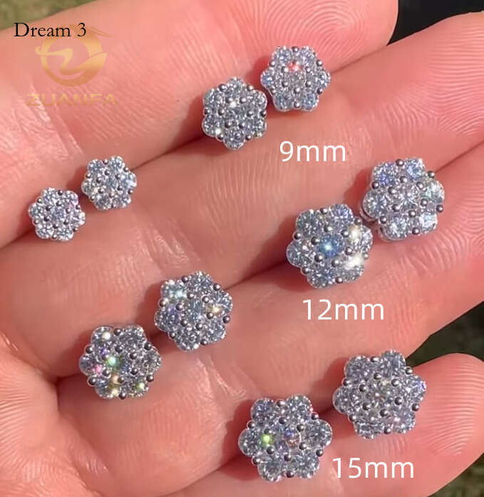 Pass Dia Tester Classic Flower cluster Stud Earrings Sterling Sier Moissanite Hip hop Earring for unisex