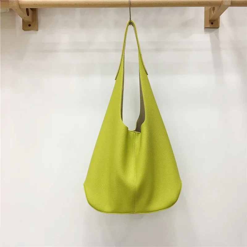 Fashionable Highend Feelsoft Supple Large Capacity Single Shoulder Yellow Bag Underarm For Women Tophandle 240802