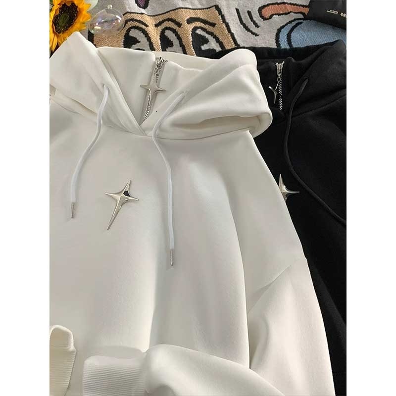 Half high neck hooded sweatshirt for men, 2024 spring new American fashion brand zipper, niche design jacket