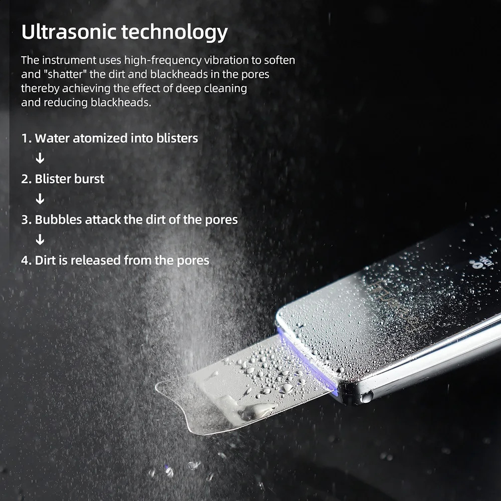 6 in 1 EMS Ultrasonic Skin Scrubber ION LED Pon Skin Lifting Massager Face Spatula Blackhead Remover Deep Cleansing 240718