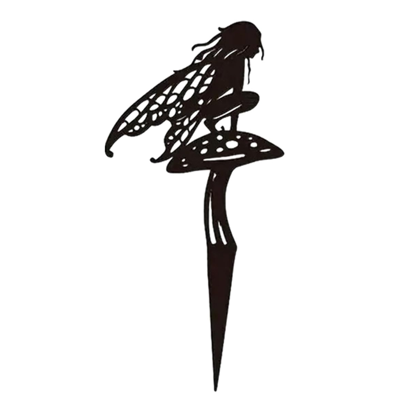 Fairy Garden Elf Metal Squat Mushroom Fairy Silhouette Patio Sign For Garden Decor Outdoor Fall Decor Fence Top
