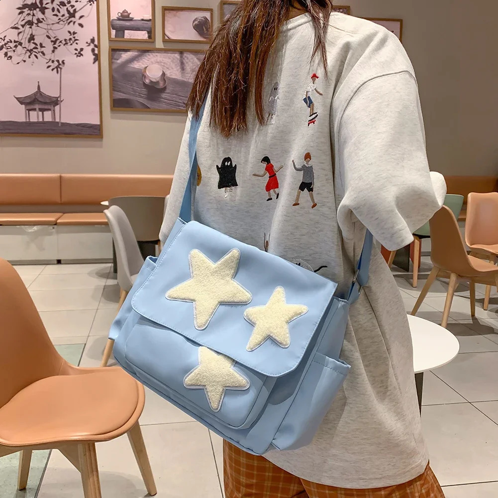 Women Star Pattern Y2k Messenger Girl Travel School Bookbag Handbag Casual Tote Lady Simple Large Capacity Shoulder Bag 240801 3def