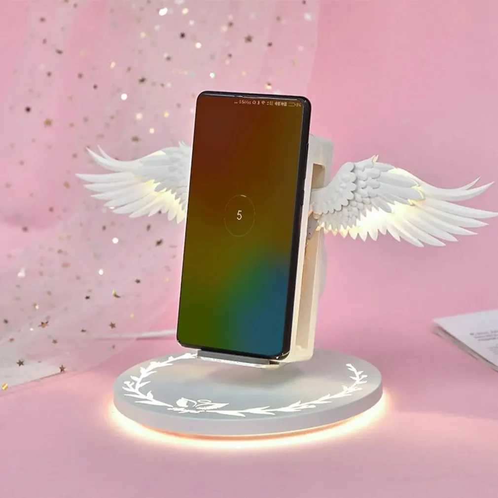 Angel Wings QI Phone Fast Charge 10W Wireless Charger Creative Movable Wing Shape with Breathing Light and Music Function Gift H251229