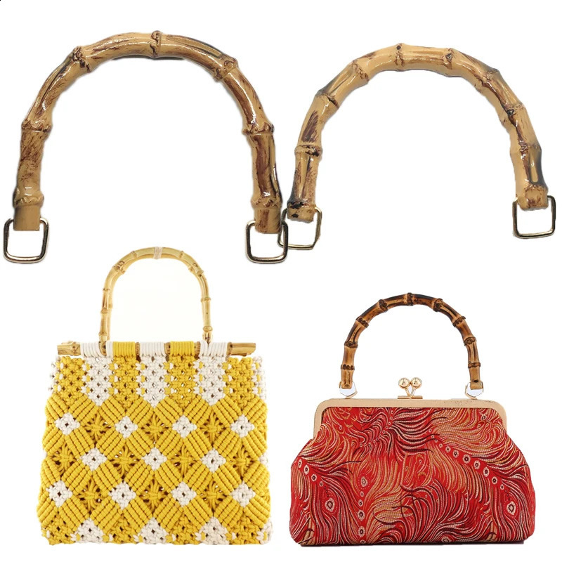 U Shape Bamboo Bag Handles For Handbags Women Purse Tote Handle With Link Buckle Woven Bag Handle For DIY Bag Making Accessories 240731
