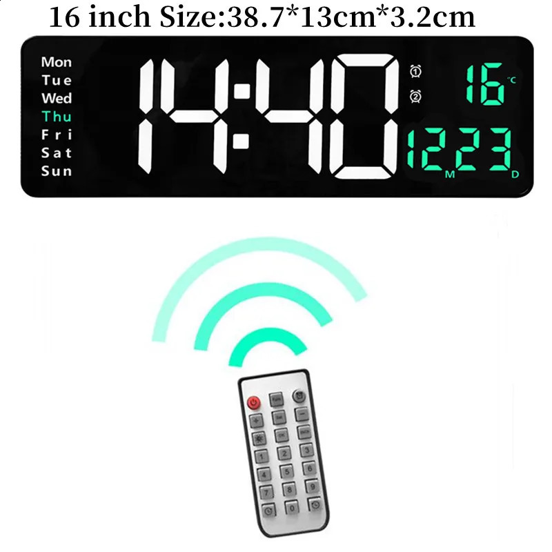 Large Digital Wall Clock Temp Date Week Display Remote Control Power Off Memory Table Clock Wall-mounted Dual Alarms LED Clocks 240822