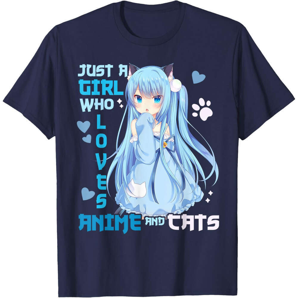 T shirt Mens Womens Just A Who Loves Anime And Cats Funny Kawaii Otaku Girl T-Shirt shirts tshirt graphic tee Casual tops summer clothes Short sleeve 