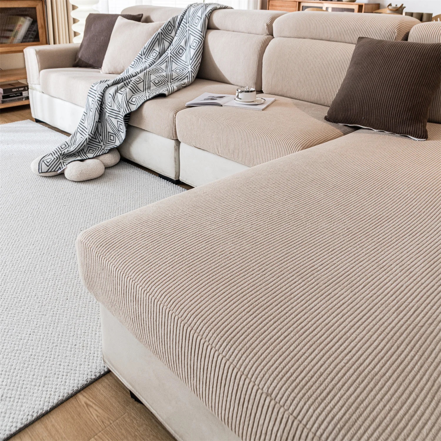 Thicken Stripe Jacquard Stretch Removable Sofa Seat Cushion Cover Washable for Living Room Kids Pets Furniture Protector 240801