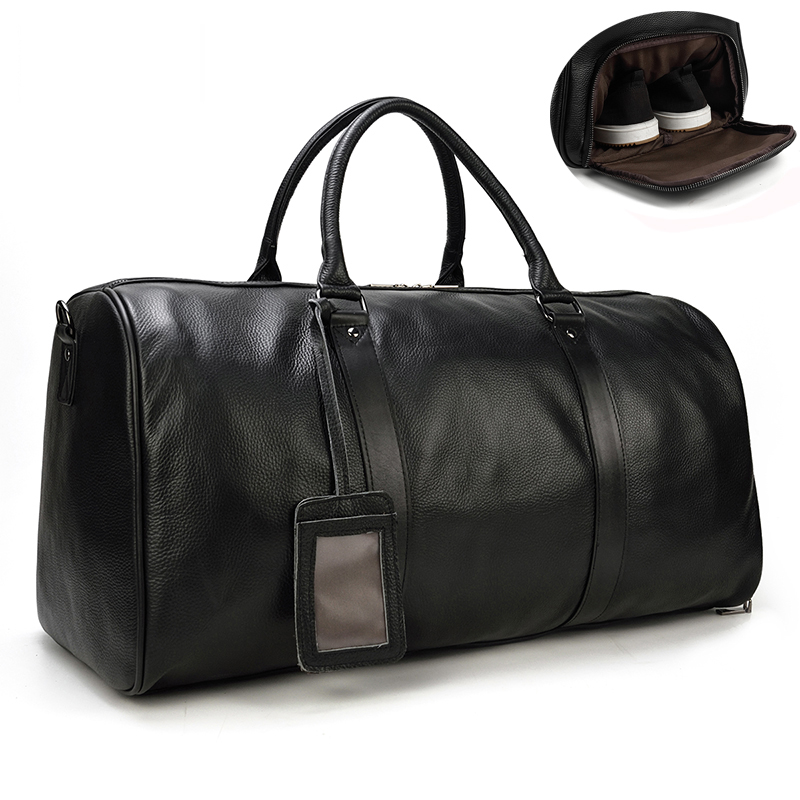 Cowhide hot Travel Men - Waterproof Leather Overnight Weekend Bag for Plane, Business 55cm