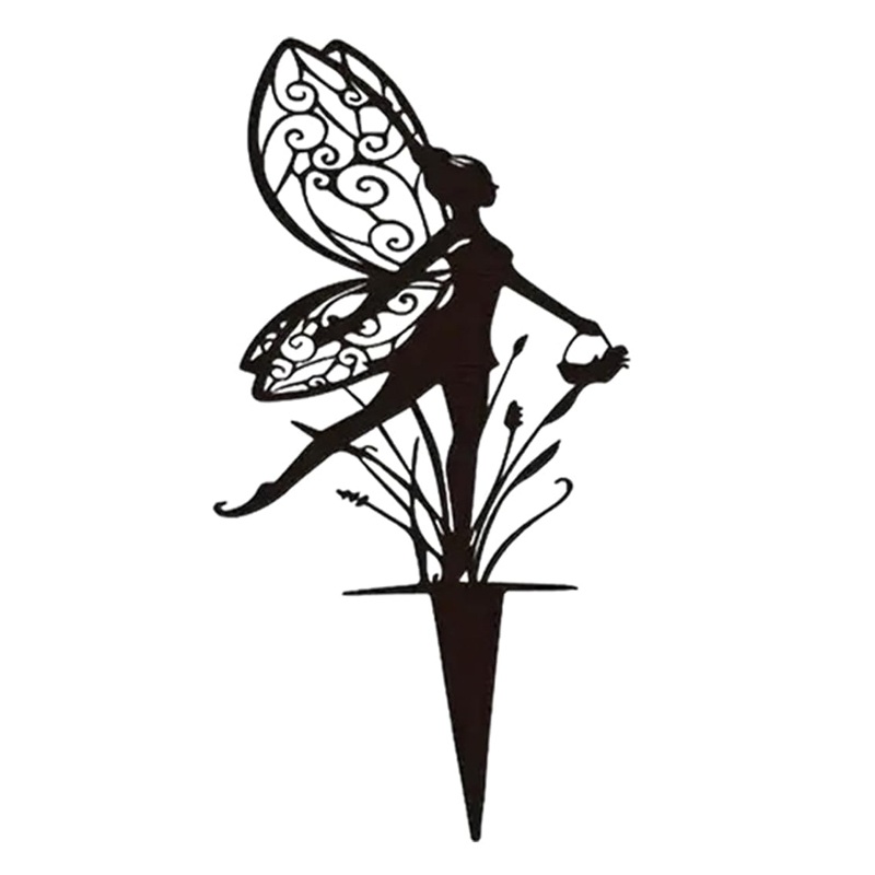 Fairy Garden Elf Metal Carrying Basket Fairy Silhouette Patio Sign For Garden Decor Outdoor Fall Decor Fence Top