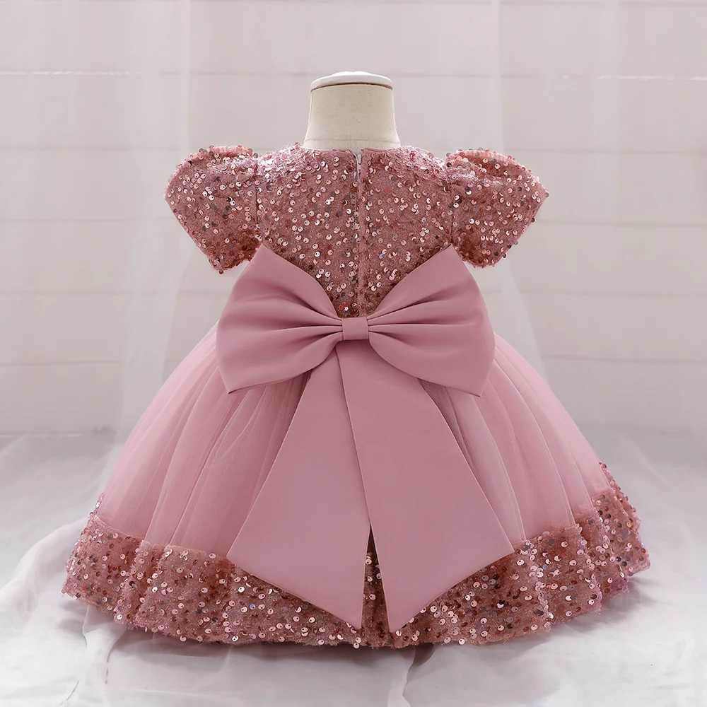 Baby Girl Baptism Newborn Green Sequin Big Bow Flower Toddler Party Summer Dress Kids Christening Children Princess Ball Gown X250203