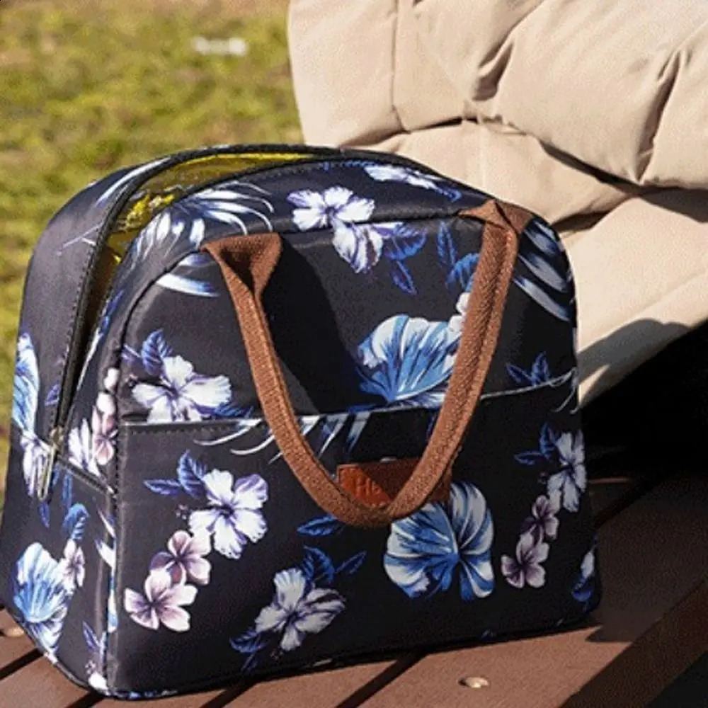 Outdoor Storage Flower Color Picnic Bags Handbag Thermal Insulated Pattern Insulated Lunch Bag Portable Oxford Cloth Beach 240819