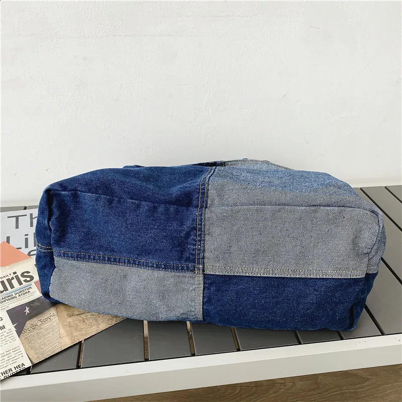 Oversized Patchwork Tote Bags For Women Latest Trend Shoulder Crossbody Bag Braided Strap New Denim Fabric Big Capacity Shopper 240731