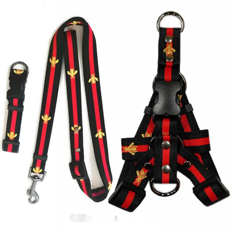 Nylon dog collar Leashes Set Designer Dog Leash Harnesses Embroidery Bee Pet Collar and Pets Chain for Small Medium Large Dogs Cat Chihuahua Poodle Co
