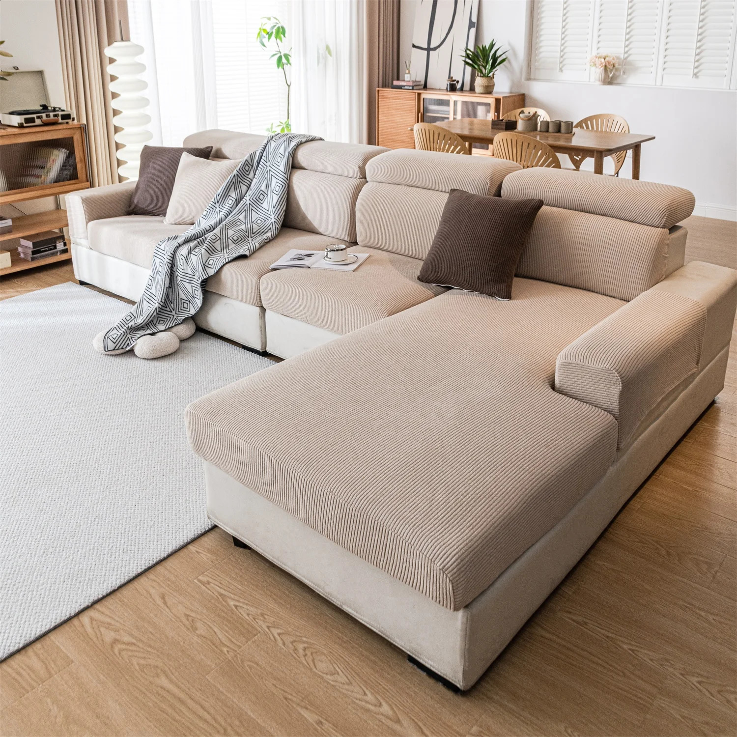 Thicken Stripe Jacquard Stretch Removable Sofa Seat Cushion Cover Washable for Living Room Kids Pets Furniture Protector 240801